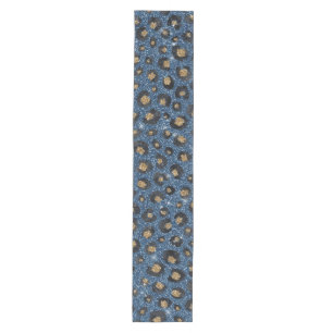 Eleganter Blue Glitzer Black Gold Leopard Print Mittelgroßer Tischläufer