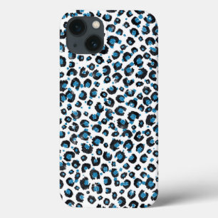 Eleganter Blue Glitzer Black Leopard Animal Print Case-Mate iPhone Hülle