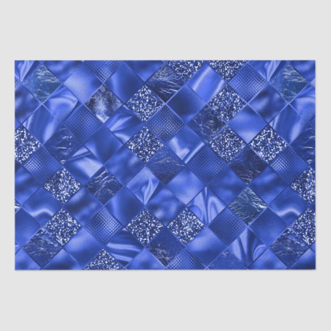 Eleganter Blue Glitzer Diamond Lattice Muster Seidenpapier (Vorderseite)