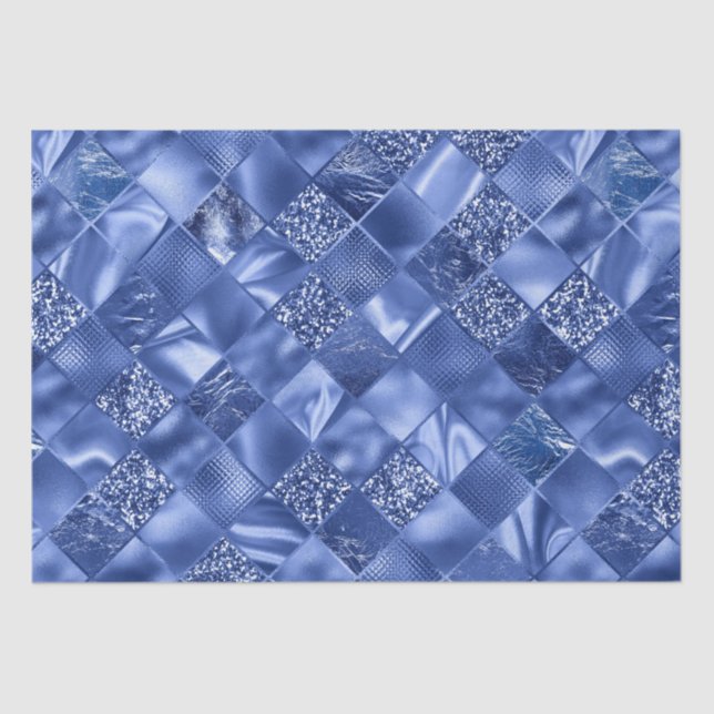 Eleganter Blue Glitzer Diamond Lattice Muster Seidenpapier (Vorderseite)
