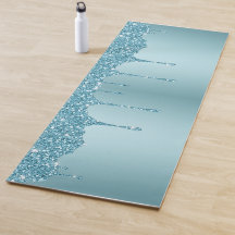 Eleganter Blue Glitzer Individuelle Name Yoga Mat