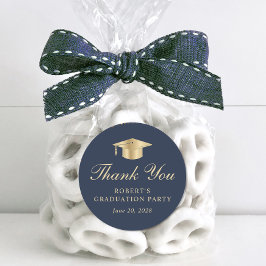 Eleganter Blue Gold Abschluss Vielen Dank Runder Aufkleber