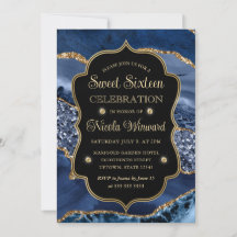 Eleganter Blue & Gold Glitzer Agate 16 . Geburtsta