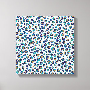 Eleganter Blue Gold Glitzer Leopard Animal Print Leinwanddruck