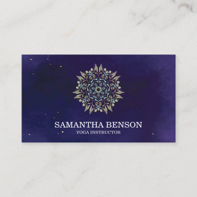 Eleganter Blue & Gold Lotus Yoga Instructor Visitenkarte (Vorderseite)