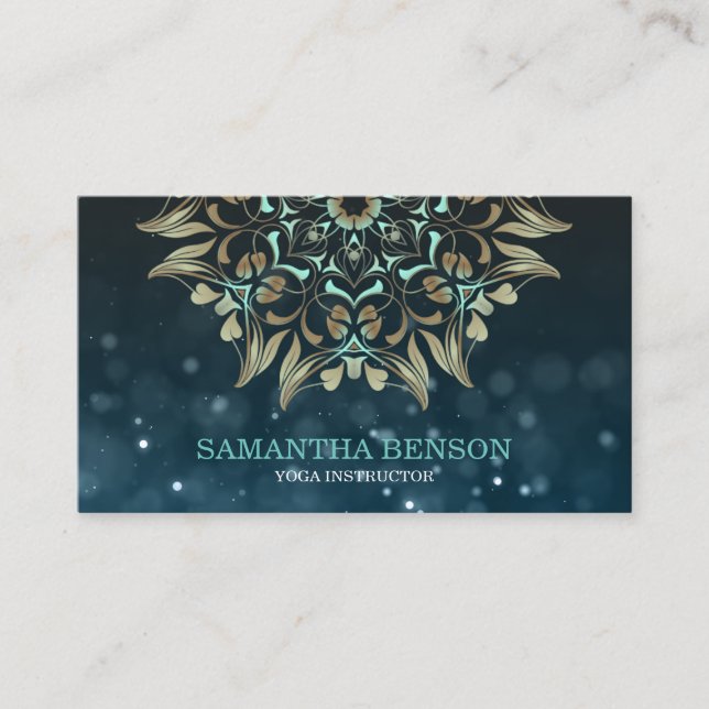 Eleganter Blue & Gold Lotus Yoga Instructor Visitenkarte (Vorderseite)