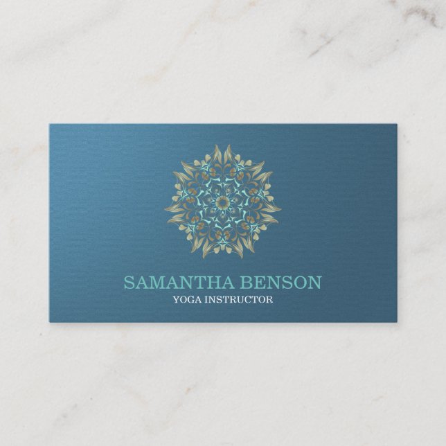 Eleganter Blue & Gold Lotus Yoga Instructor Visitenkarte (Vorderseite)