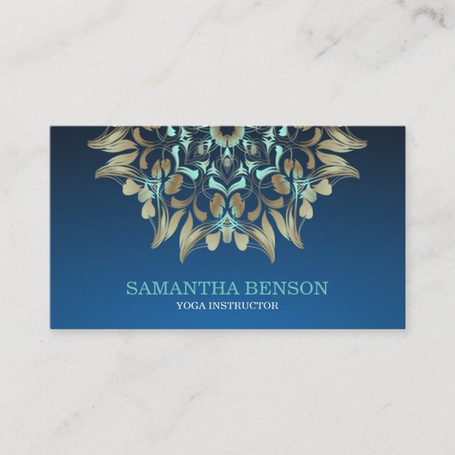 Eleganter Blue & Gold Lotus Yoga Instructor Visitenkarte (Vorderseite)