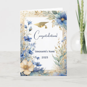 Eleganter Blue Golden Blume Personalisierter Absch Karte