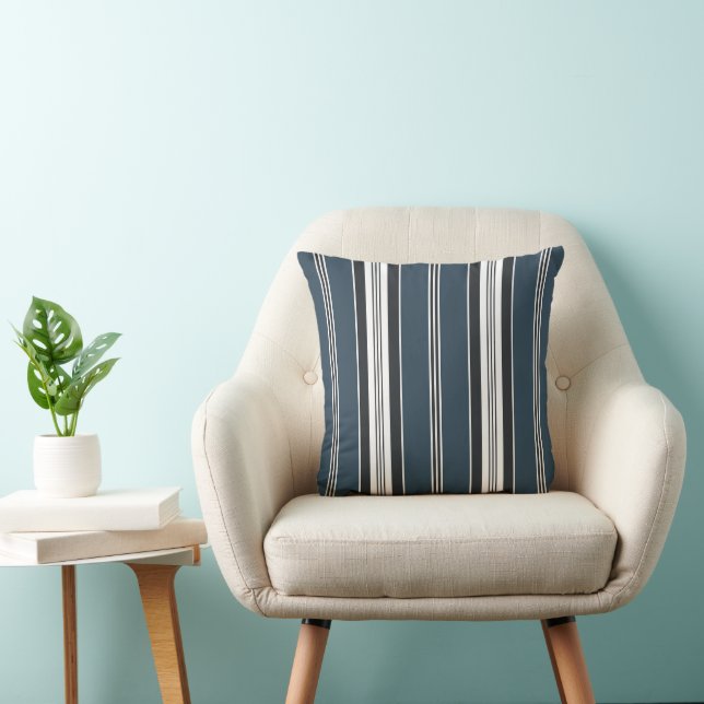 Eleganter Blue Gray French Ticking Stripe Kissen (Stuhl )