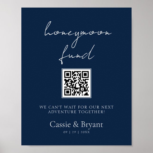 Eleganter Blue Honeymoon Fund Wedding Sign Poster (Vorne)