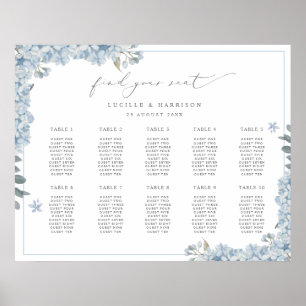 Eleganter Blue Hydrangeas Hochzeitsplan Poster