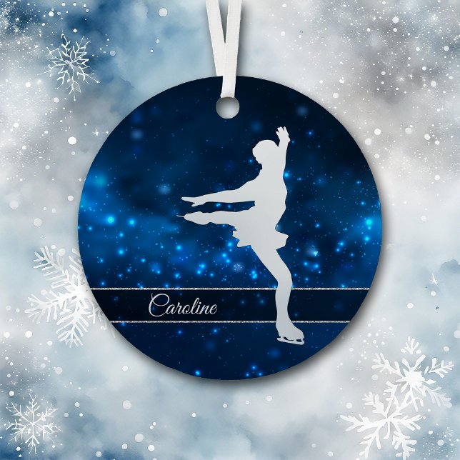 Eleganter Blue Lights Silver Ice Skater Ornament Aus Metall (Von Creator hochgeladen)