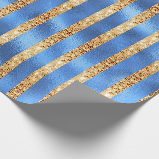 Eleganter Blue Metallic Gold Glitzer Geschenkpapier (Ecke)