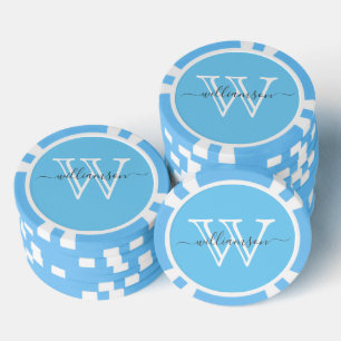 Eleganter Blue Minimal Name und Mit Monogramm Pokerchips