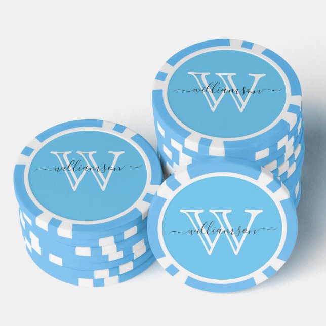 Eleganter Blue Minimal Name und Mit Monogramm Pokerchips (Stapel)