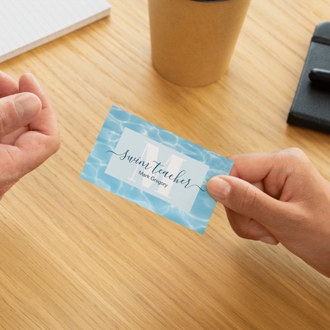 Eleganter Blue Monogram Schwimmlehrer Visitenkarte (Von Creator hochgeladen)