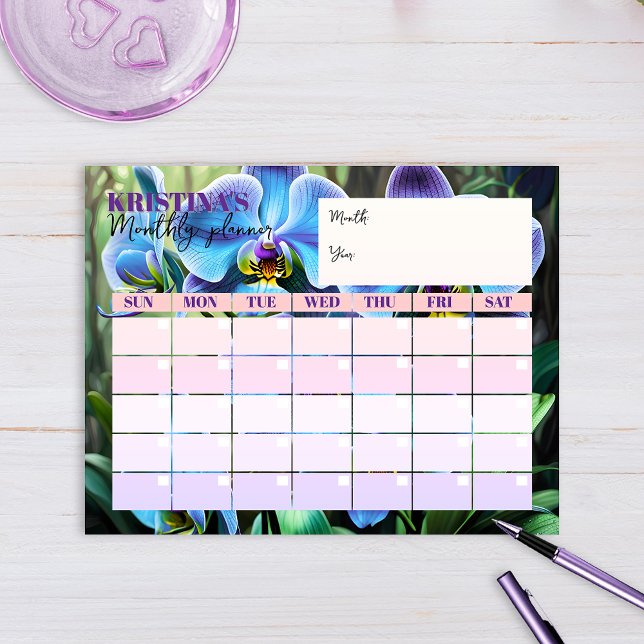 Eleganter Blue Orchid Kalender Monatsplaner Notizblock (Von Creator hochgeladen)