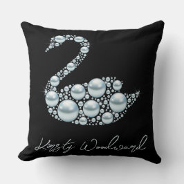 Eleganter Blue Pearl Swan auf schwarzem Hintergrun Kissen
