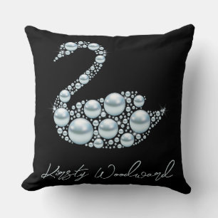 Eleganter Blue Pearl Swan auf schwarzem Hintergrun Kissen