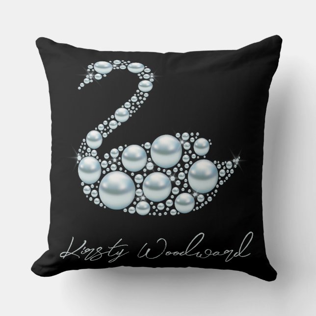 Eleganter Blue Pearl Swan auf schwarzem Hintergrun Kissen (Vorderseite)
