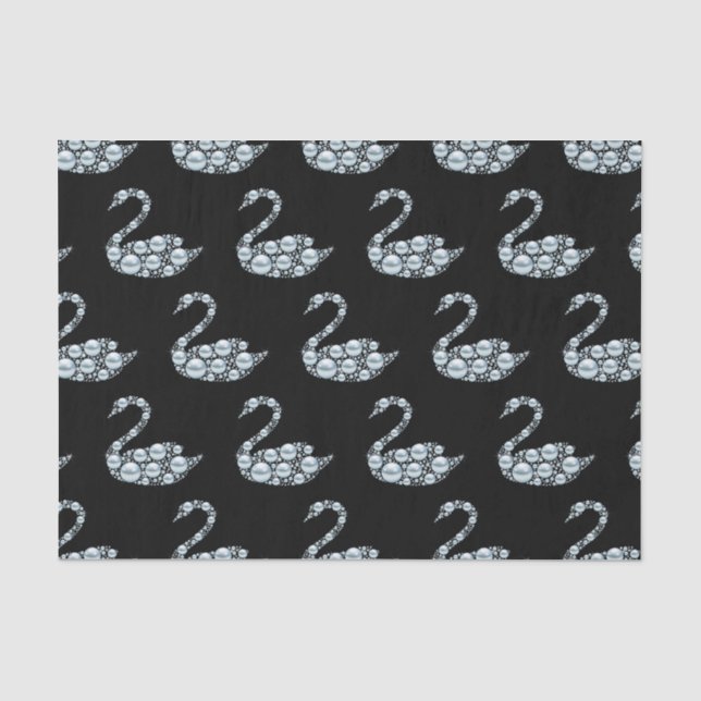 Eleganter Blue Pearl Swan auf schwarzem Hintergrun Seidenpapier (Vorderseite)