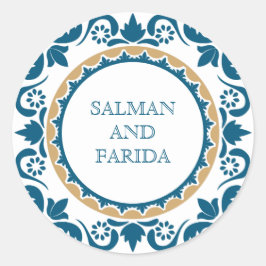 Eleganter Blue Persian Mosaic Wedding Umschlag Auf Runder Aufkleber