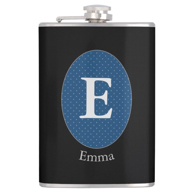 Eleganter Blue Personalisiert Monogram Flask Flachmann (Vorderseite)
