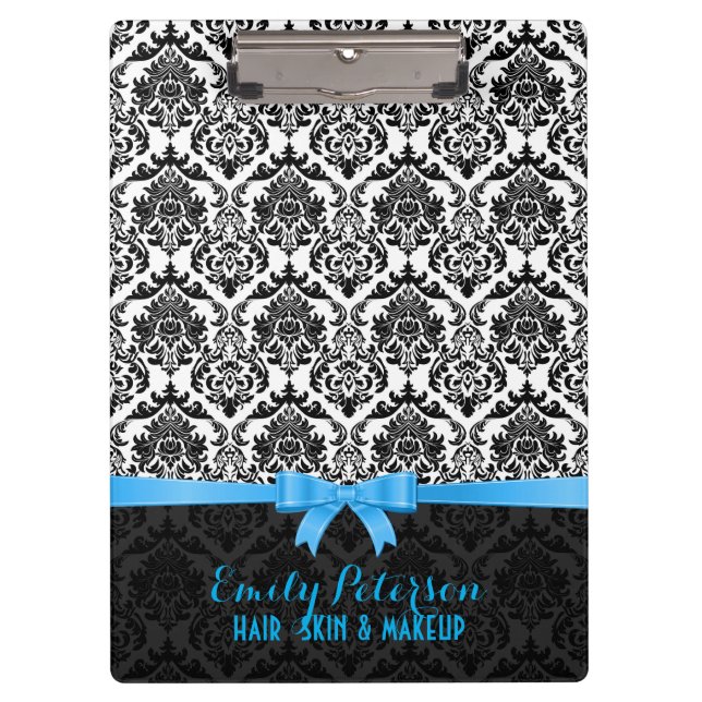 Eleganter Blue Ribbon Black & White Damaskus Klemmbrett (Vorderseite)
