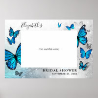 Eleganter Blue Silver Butterfly Foto Booth Prop