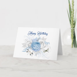 Eleganter Blue Silver Dragonfly Floral Geburtstag Karte