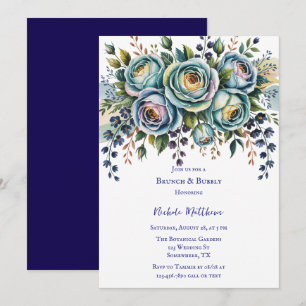 Eleganter Blue Turquoise Blumenbrunch & Bubbly Einladung