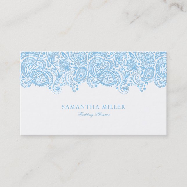 Eleganter Blue und White Paisley Wedding Planner Visitenkarte (Vorderseite)