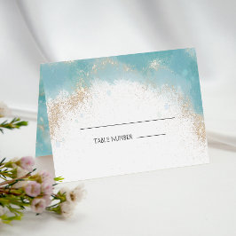 Eleganter Blue Watercolor Gold Glitzer Hochzeitsti Platzkarte