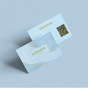 Eleganter Blue Watercolor & Gold Glitzer - Qr-Code Visitenkarte