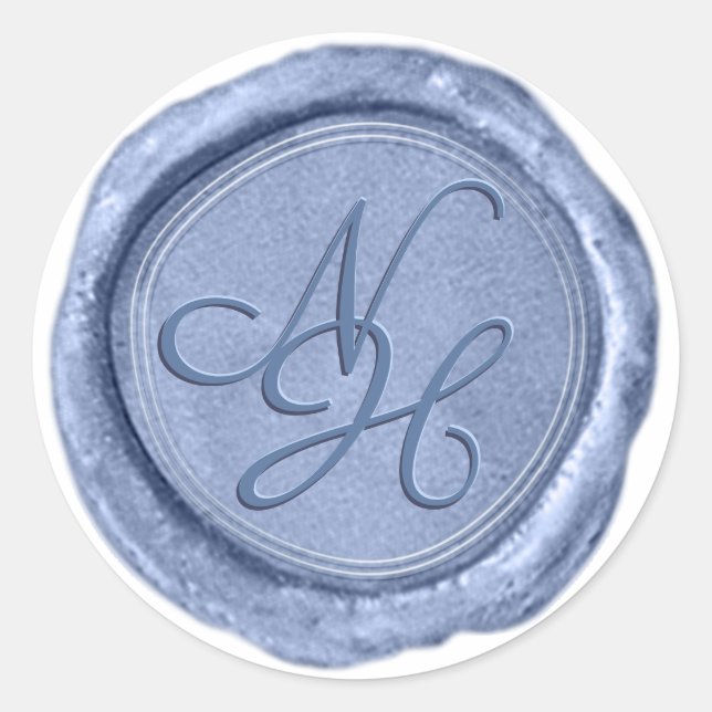 Eleganter Blue Wax Siegel Monogram Sticker (Vorderseite)
