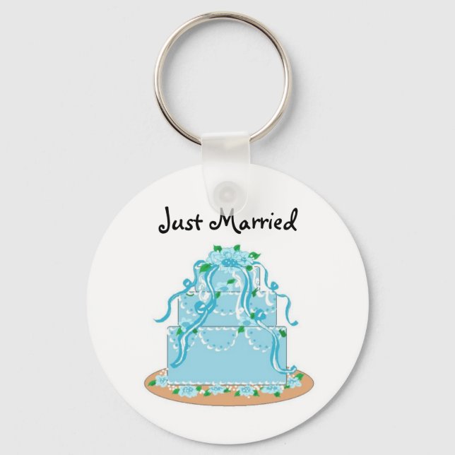 Eleganter Blue Wedding Cake - Just Married Schlüsselanhänger (Vorderseite)