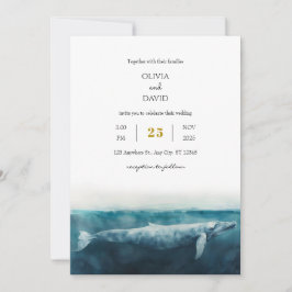 Eleganter Blue Whale Artistic Beach Hochzeit Einladung