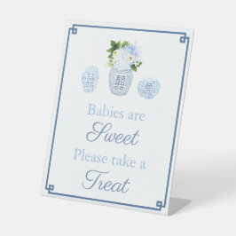 Eleganter Blue White Floral Baby Duwer Fevor Table Sockelschild