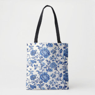 Eleganter Blue & White Floral Tote Beutel Tasche