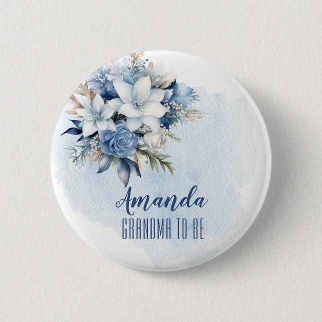 Eleganter Blue Winter Floral Shower Vater zu sein Button (Vorderseite)