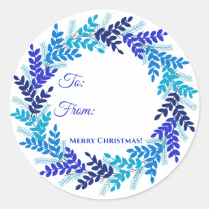Eleganter Blue Wreath Weihnachtsgeschenk-Etikett Runder Aufkleber