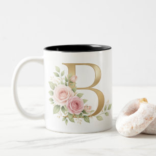 Eleganter Blumen-Initial-Tasse mit dem Buchstaben  Zweifarbige Tasse