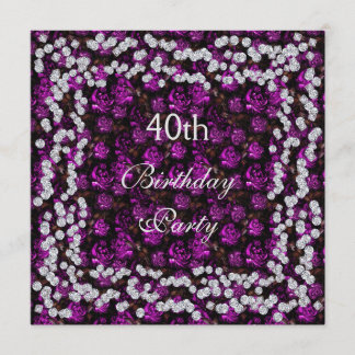Eleganter Blumen- u. Diamant-40. Geburtstag Einladung