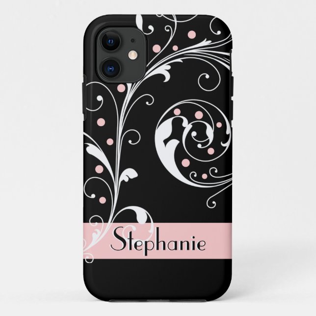 Eleganter Blumenblätterblättriger schwarzrosa blüh Case-Mate iPhone Hülle (Rückseite)