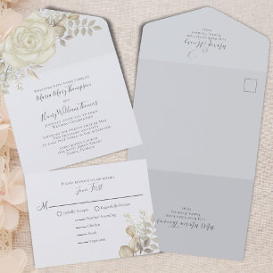 Eleganter Blumenblätterdörfchen Elfenbein All In One Einladung