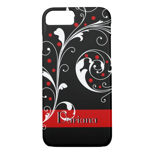 Eleganter Blumenblättriger schwarz-rot geblüht Case-Mate iPhone Hülle (Rückseite)