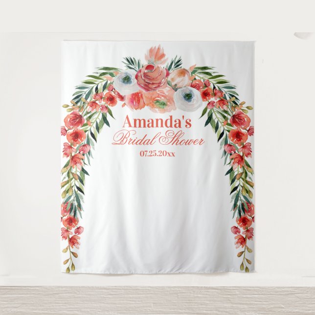 Eleganter Blumenbogen Brautparty Foto Hintergrund Wandteppich (Vorderseite)