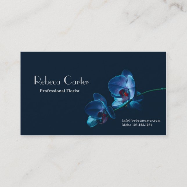 Eleganter Blumenfloristen-dunkelblaue Visitenkarte (Vorderseite)
