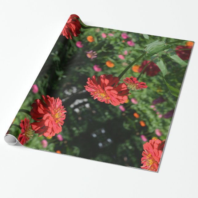 Eleganter Blumengarten in Rot-Orange Geschenkpapier (Ungerollt)